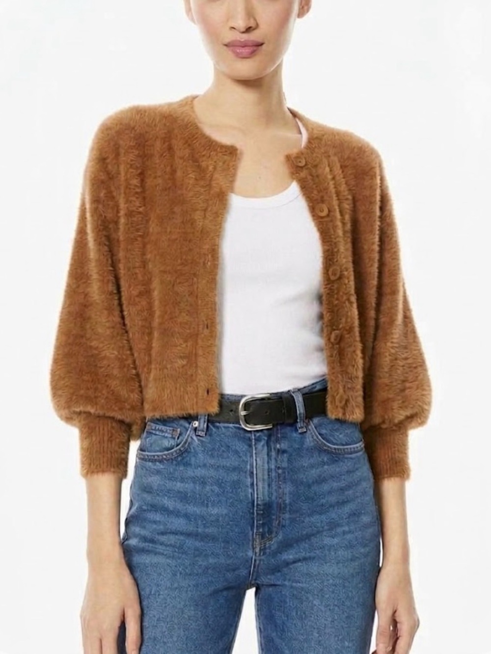 Alice + Olivia New women’s Sylvie Fuzzy Cropped Chenille Cardigan sweater SZ M